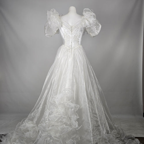 Vintage 80s Jai Inter Women's White Beaded Ruffle Wedding Gown - Size 10