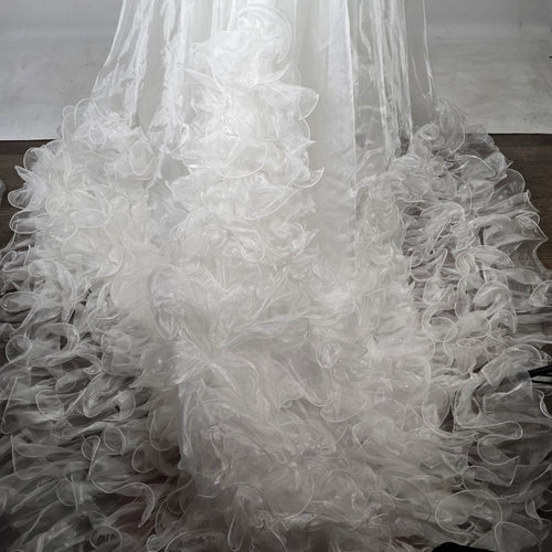 Vintage 80s Jai Inter Women's White Beaded Ruffle Wedding Gown - Size 10