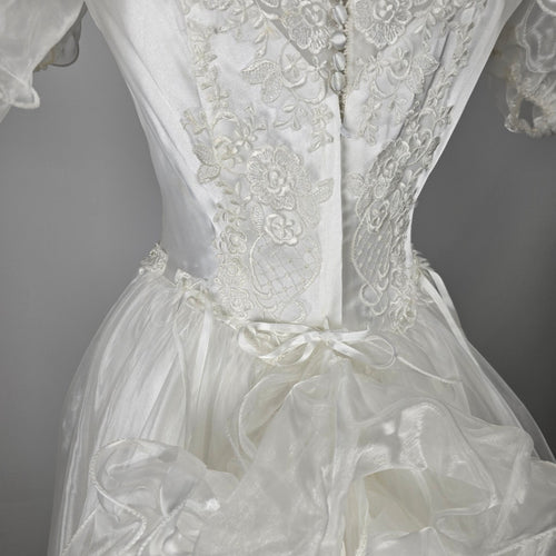 Vintage 80s Jai Inter Women's White Beaded Ruffle Wedding Gown - Size 10