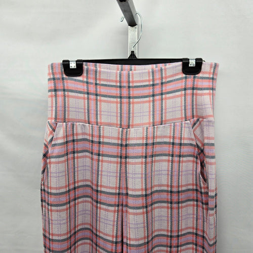 Cabi Playtime Playdate Crop Plaid Wide Leg Pants Pink - Size Medium