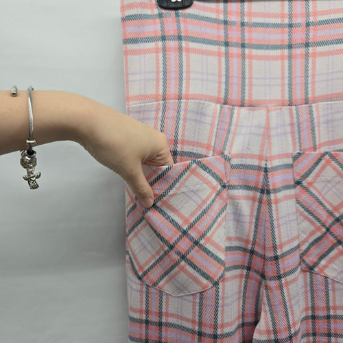 Cabi Playtime Playdate Crop Plaid Wide Leg Pants Pink - Size Medium
