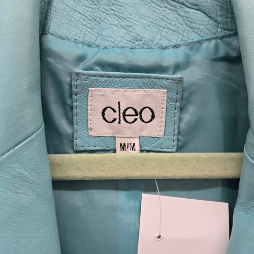 Cleo Women’s 100% Leather Blazer Jacket Turquoise Aqua - Size Medium