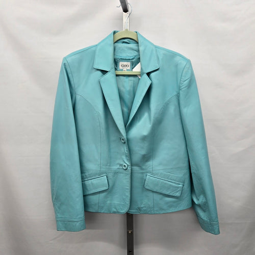 Cleo Women’s 100% Leather Blazer Jacket Turquoise Aqua - Size Medium