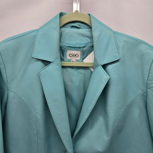Cleo Women’s 100% Leather Blazer Jacket Turquoise Aqua - Size Medium