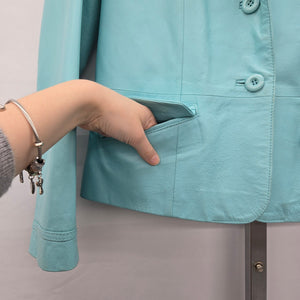 Cleo Women’s 100% Leather Blazer Jacket Turquoise Aqua - Size Medium