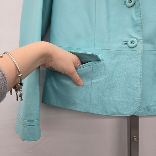 Cleo Women’s 100% Leather Blazer Jacket Turquoise Aqua - Size Medium