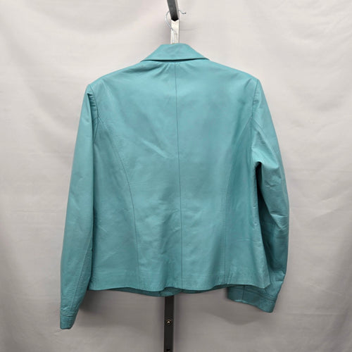 Cleo Women’s 100% Leather Blazer Jacket Turquoise Aqua - Size Medium