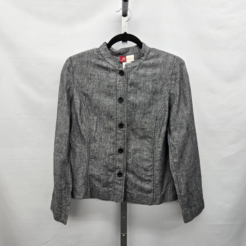 JM Petite by Jennifer Moore 100% Linen Button Jacket Gray - Size 12P