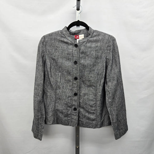 JM Petite by Jennifer Moore 100% Linen Button Jacket Gray - Size 12P