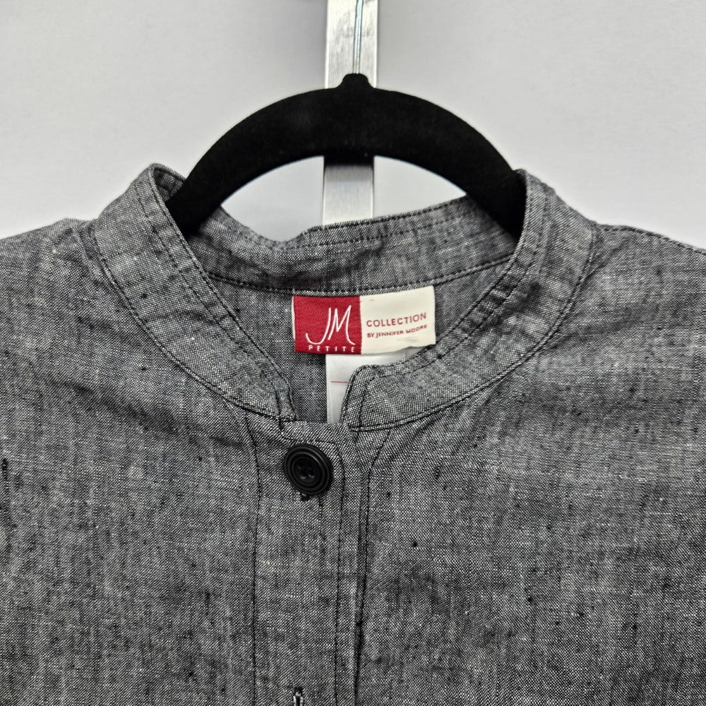 JM Petite by Jennifer Moore 100% Linen Button Jacket Gray - Size 12P