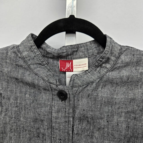 JM Petite by Jennifer Moore 100% Linen Button Jacket Gray - Size 12P