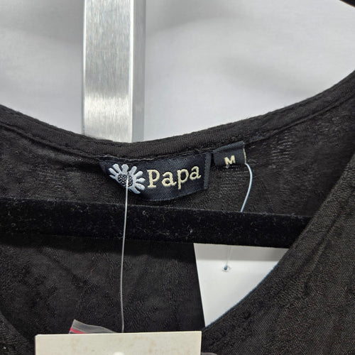Papa Vancouver Black Embroidered Sheer Bell Sleeve Blouse - Size Medium