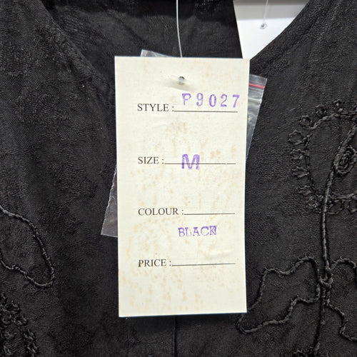 Papa Vancouver Black Embroidered Sheer Bell Sleeve Blouse - Size Medium
