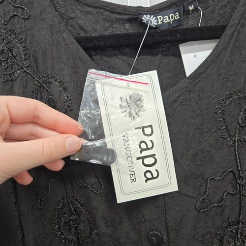 Papa Vancouver Black Embroidered Sheer Bell Sleeve Blouse - Size Medium