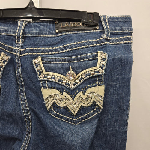LA Idol Women’s Embellished Rhinestone Bootcut Jeans - Size 15
