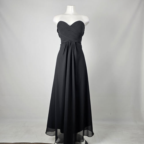 For Her and For Him Women's Black Strapless Sweetheart Chiffon Formal Gown -Size M-L