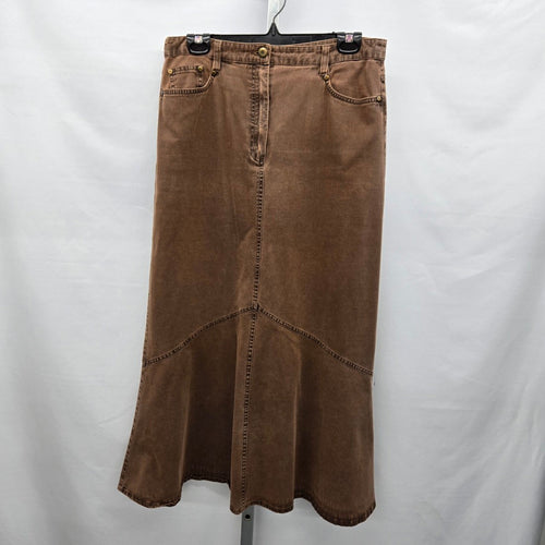 Zaffiri Brown Stretch Denim Ruffle Maxi Skirt - Size 12