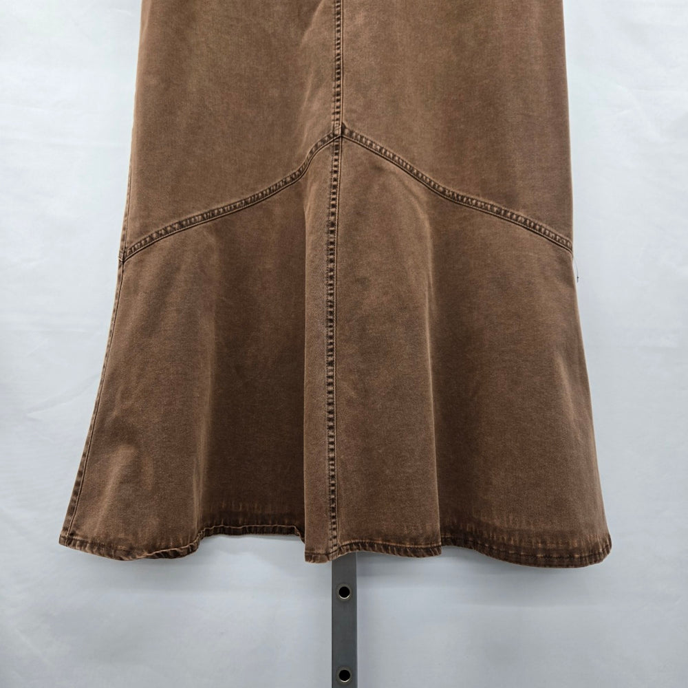 Zaffiri Brown Stretch Denim Ruffle Maxi Skirt - Size 12