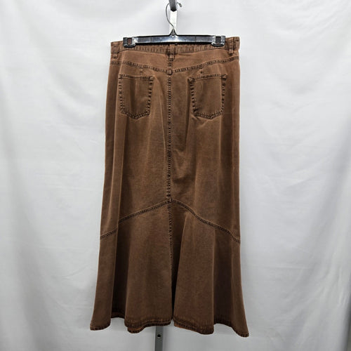 Zaffiri Brown Stretch Denim Ruffle Maxi Skirt - Size 12