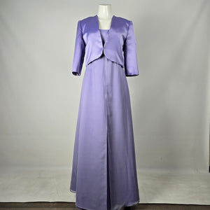 Lavender Purple Satin Chiffon Formal Gown with Matching Bolero Jacket - Size XS-S