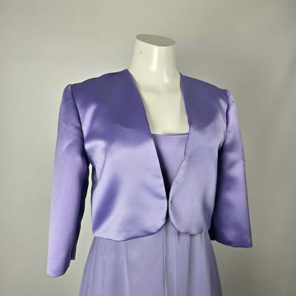 Lavender Purple Satin Chiffon Formal Gown with Matching Bolero Jacket - Size XS-S