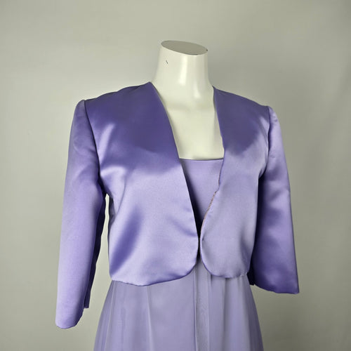 Lavender Purple Satin Chiffon Formal Gown with Matching Bolero Jacket - Size XS-S