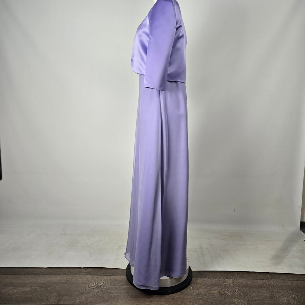 Lavender Purple Satin Chiffon Formal Gown with Matching Bolero Jacket - Size XS-S