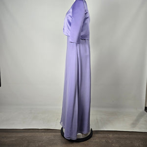 Lavender Purple Satin Chiffon Formal Gown with Matching Bolero Jacket - Size XS-S