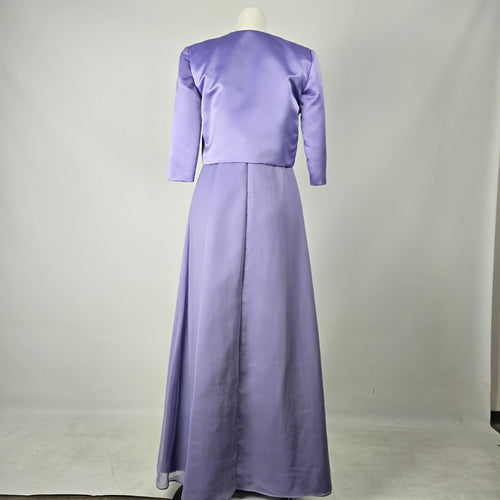 Lavender Purple Satin Chiffon Formal Gown with Matching Bolero Jacket - Size XS-S