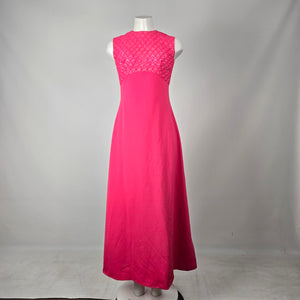 Vintage Hot Pink Lace Bodice Sleeveless Formal Maxi Dress - Size S-M