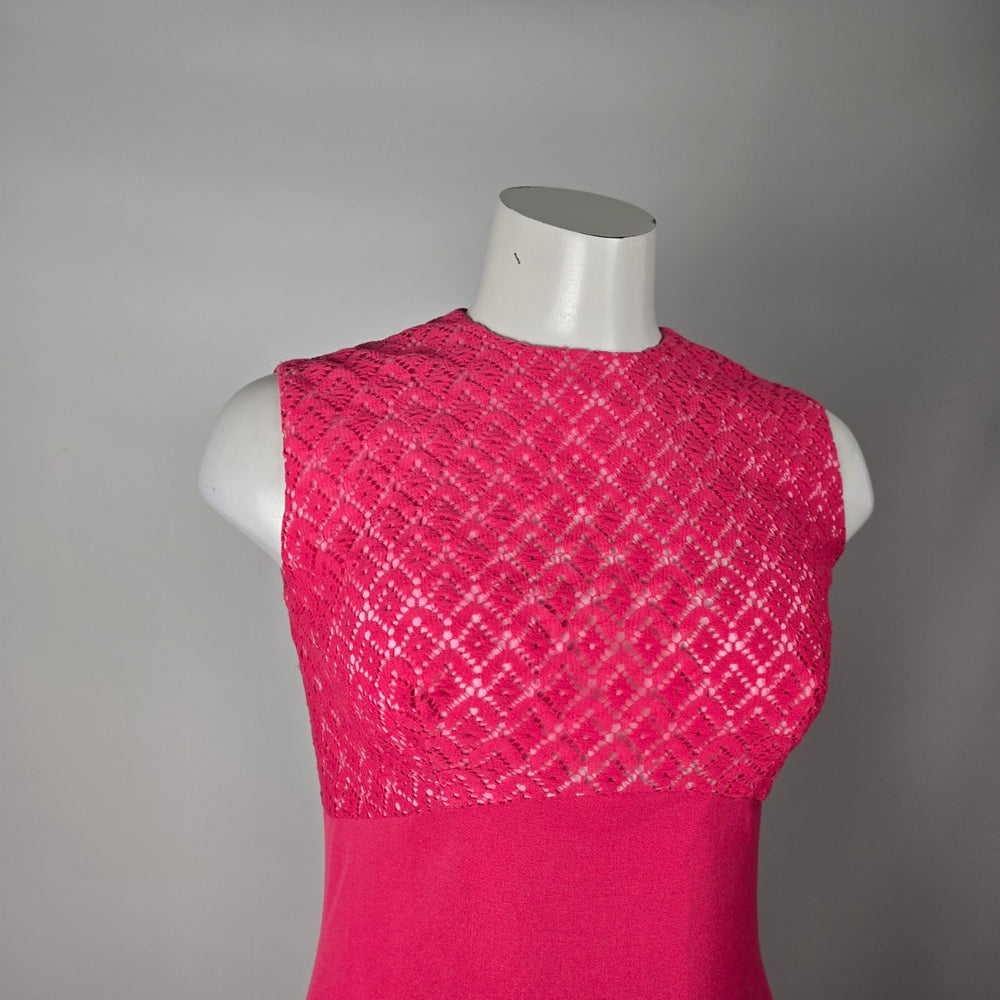 Vintage Hot Pink Lace Bodice Sleeveless Formal Maxi Dress - Size S-M