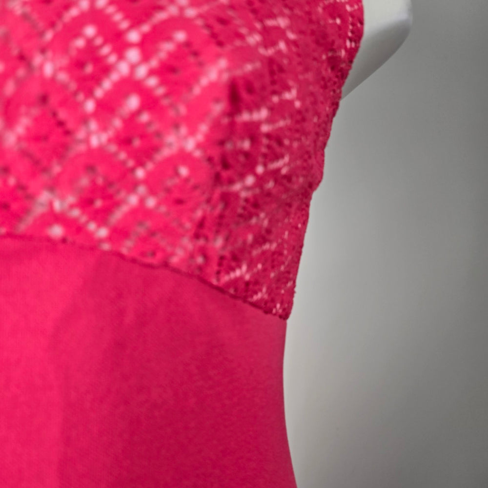 Vintage Hot Pink Lace Bodice Sleeveless Formal Maxi Dress - Size S-M