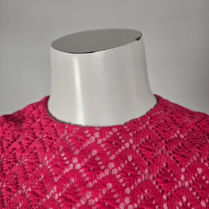 Vintage Hot Pink Lace Bodice Sleeveless Formal Maxi Dress - Size S-M
