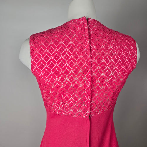 Vintage Hot Pink Lace Bodice Sleeveless Formal Maxi Dress - Size S-M