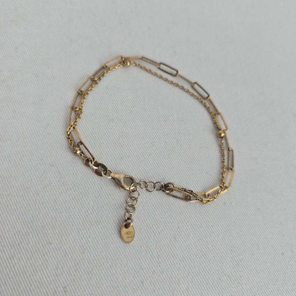 Vintage Italian 925 Sterling Silver Gold-Tone Double Chain Bracelet