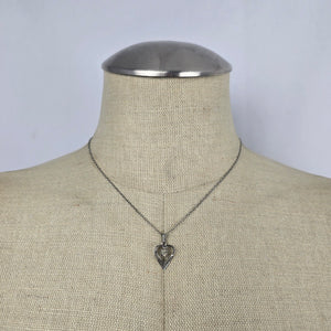 Vintage Sterling Silver Heart Pendant Necklace with Clear Faceted Stone