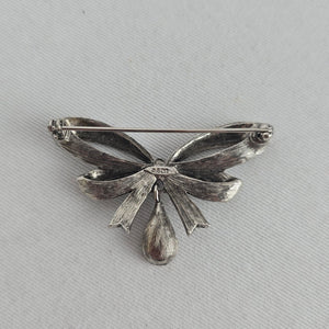 Vintage Avon Silver-Tone Bow Brooch with Amber Teardrop Rhinestone