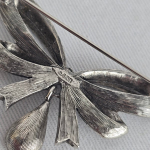 Vintage Avon Silver-Tone Bow Brooch with Amber Teardrop Rhinestone
