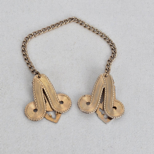 Vintage Gold-Tone Scroll Sweater Guard Cardigan Dress Clip with Chain