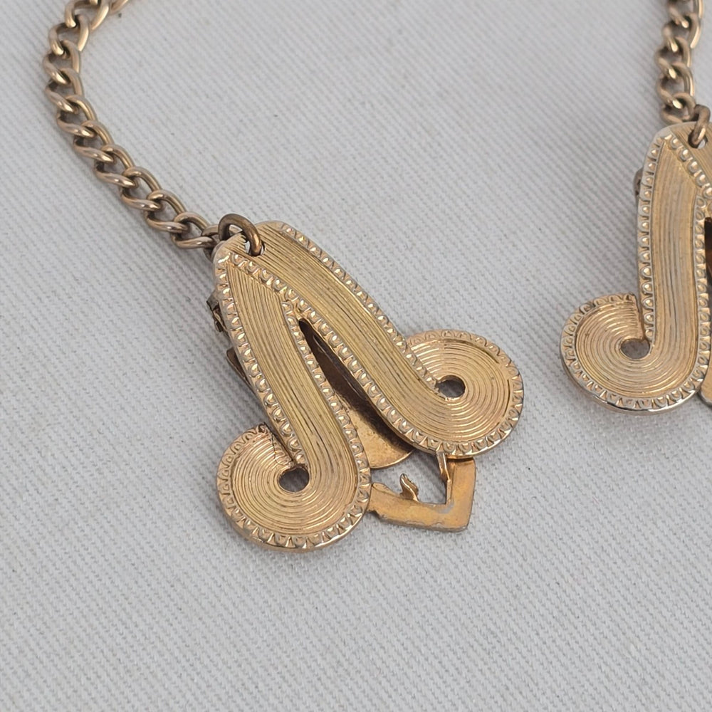 Vintage Gold-Tone Scroll Sweater Guard Cardigan Dress Clip with Chain