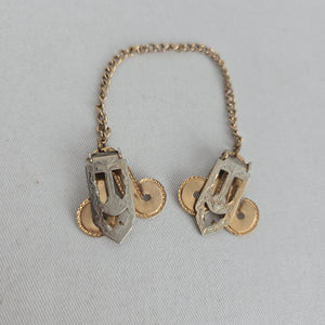 Vintage Gold-Tone Scroll Sweater Guard Cardigan Dress Clip with Chain