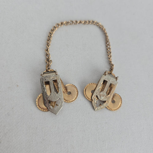 Vintage Gold-Tone Scroll Sweater Guard Cardigan Dress Clip with Chain