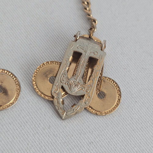 Vintage Gold-Tone Scroll Sweater Guard Cardigan Dress Clip with Chain