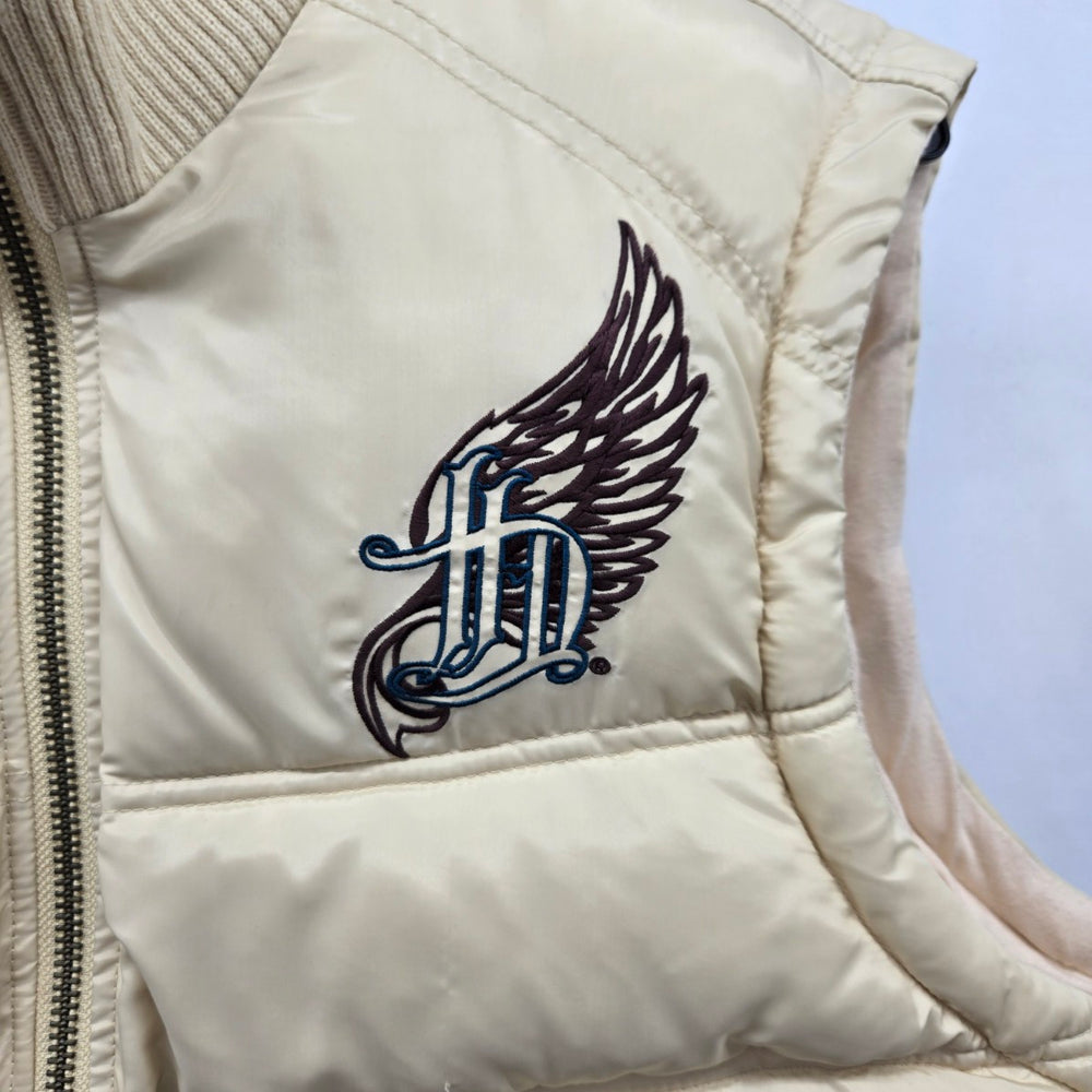 Harley-Davidson Women’s Beige Embroidered Puffer Vest - Size L/XL