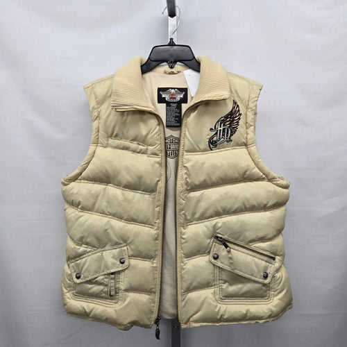 Harley-Davidson Women’s Beige Embroidered Puffer Vest - Size L/XL
