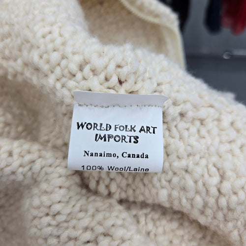 World Folk Art 100% Wool Cream Hand Knit Zip Cardigan Sweater - Size M/L