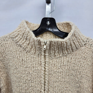 World Folk Art 100% Wool Cream Hand Knit Zip Cardigan Sweater - Size M/L