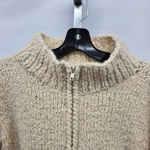 World Folk Art 100% Wool Cream Hand Knit Zip Cardigan Sweater - Size M/L