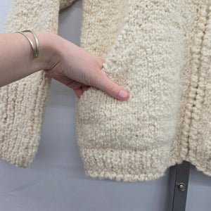 World Folk Art 100% Wool Cream Hand Knit Zip Cardigan Sweater - Size M/L