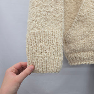 World Folk Art 100% Wool Cream Hand Knit Zip Cardigan Sweater - Size M/L